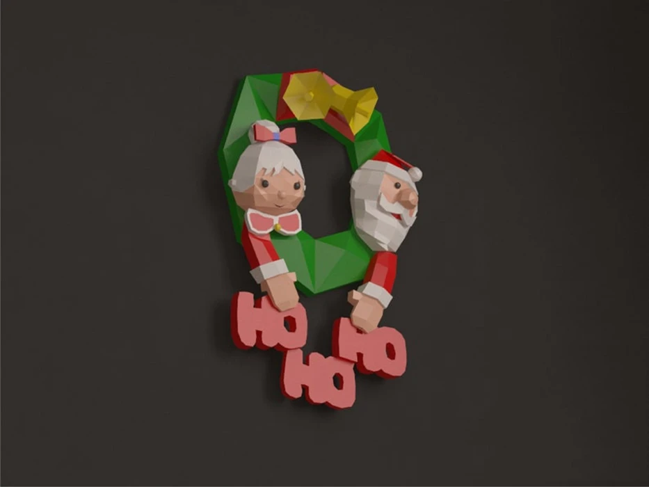 Wreath, Santa Claus, Mrs Claus Papercraft, PDF Template, DIY 3d Model, FanArt, Paper Sculpture, Low Poly, Pepakura Craft, Manualidad