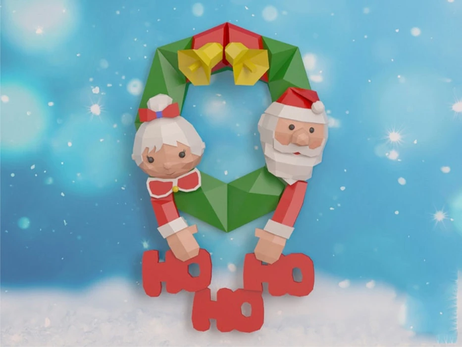 Wreath, Santa Claus, Mrs Claus Papercraft, PDF Template, DIY 3d Model ...