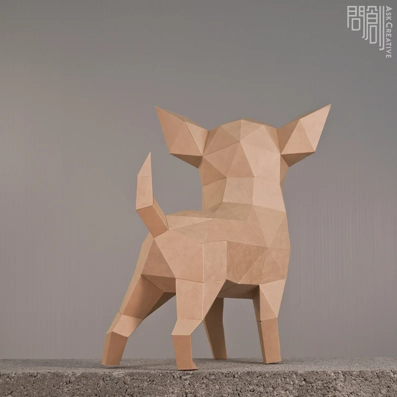 Chihuahua paper model ,Papercraft , DIY , Low poly , PDF Papercraft , Chihuahua Model , Chihuahua low poly , Chihuahua