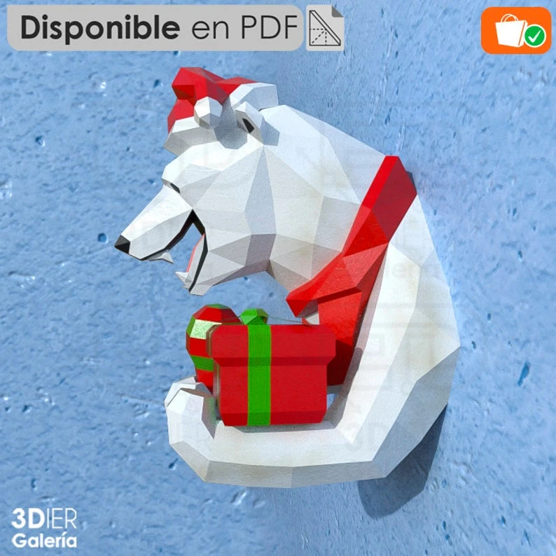 Polar Bear Birthday and Christmas PDF Papercraft Templates, Paper Art and Craft for Home Decor, DIY, 3DIER, PDF Patterns, Papercraft Templates, Low Poly