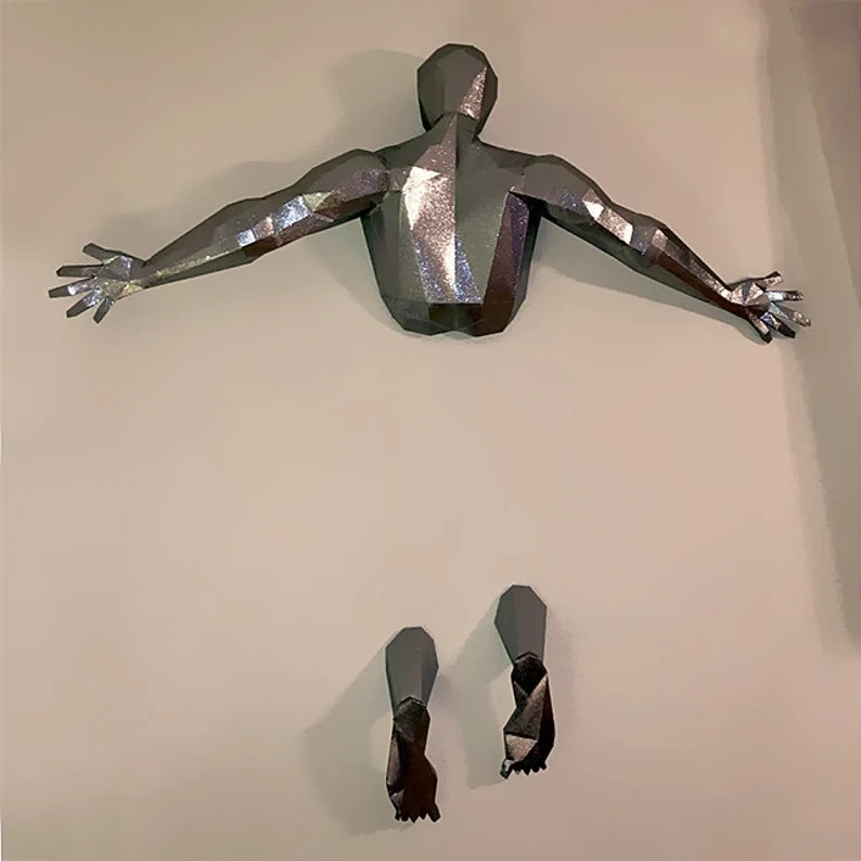 Falling man papercraft sculpture, printable 3D puzzle, papercraft Pdf template to make your human paper statue