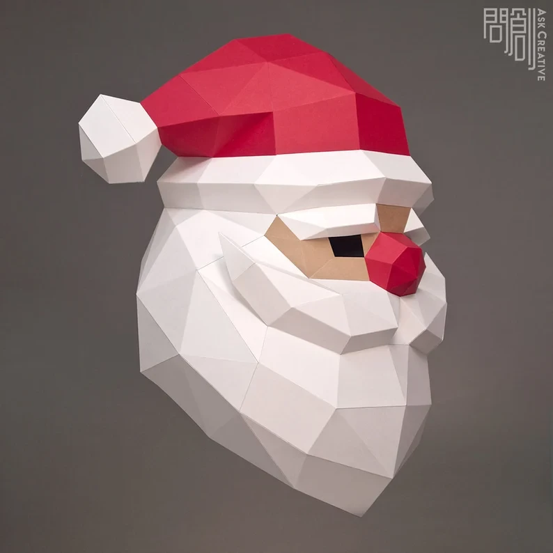 Santa Claus mask, Papercraft, DIY, Low poly, Mask, PDF Papercraft, Santa ,Pattern mask , Santa Claus
