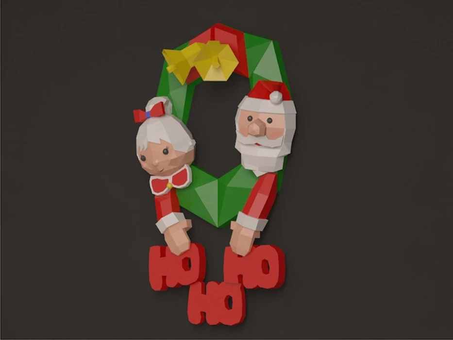 Wreath, Santa Claus, Mrs Claus Papercraft, PDF Template, DIY 3d Model, FanArt, Paper Sculpture, Low Poly, Pepakura Craft, Manualidad