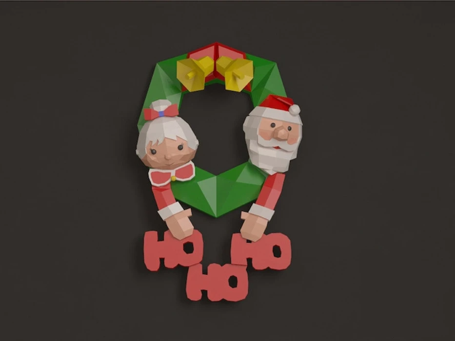 Wreath, Santa Claus, Mrs Claus Papercraft, PDF Template, DIY 3d Model, FanArt, Paper Sculpture, Low Poly, Pepakura Craft, Manualidad