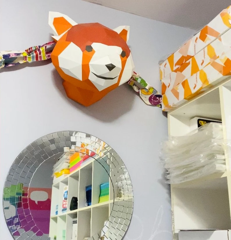 red Panda papercraft. You get a PDF digital file templates and instructions for this DIY (do it yourself) modern paper sculpture.