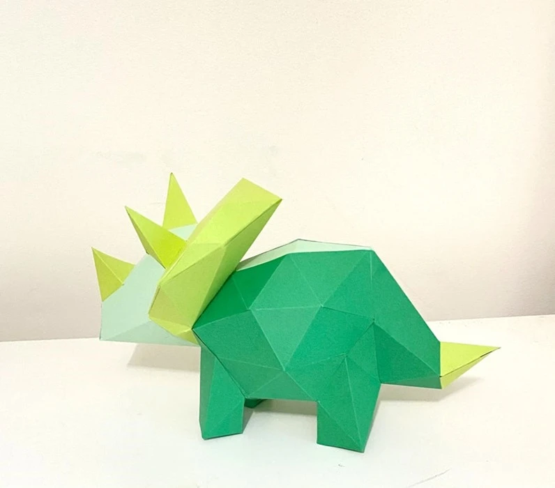 Triceratops dino 3D papercraft. You get PDF digital file templates and instruction for this DIY modern paper decoration.