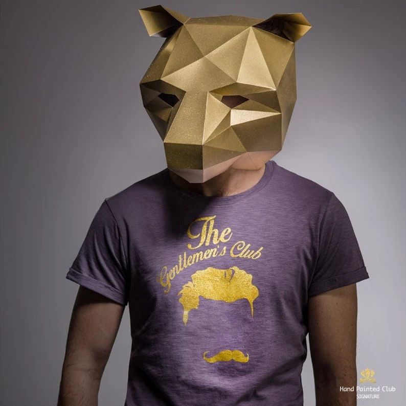 Bear 3D Papercraft Mask Template, Low Poly Paper Mask, Unique Halloween Costume, Animal Mask, PDF Pattern