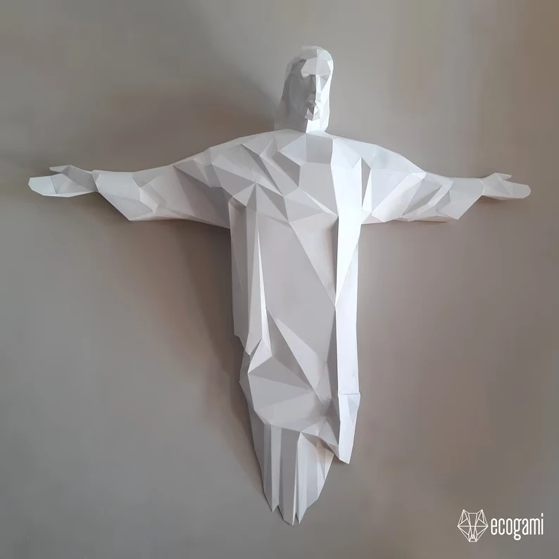 Christ the Redeemer papercraft sculpture, printable 3D puzzle, papercraft Pdf template to make your Brazil wall art