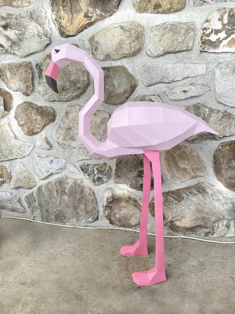 Flamingo real life size 3d papercraft model. You get PDF digital file templates and instructions for these DIY modern paper sculpture.