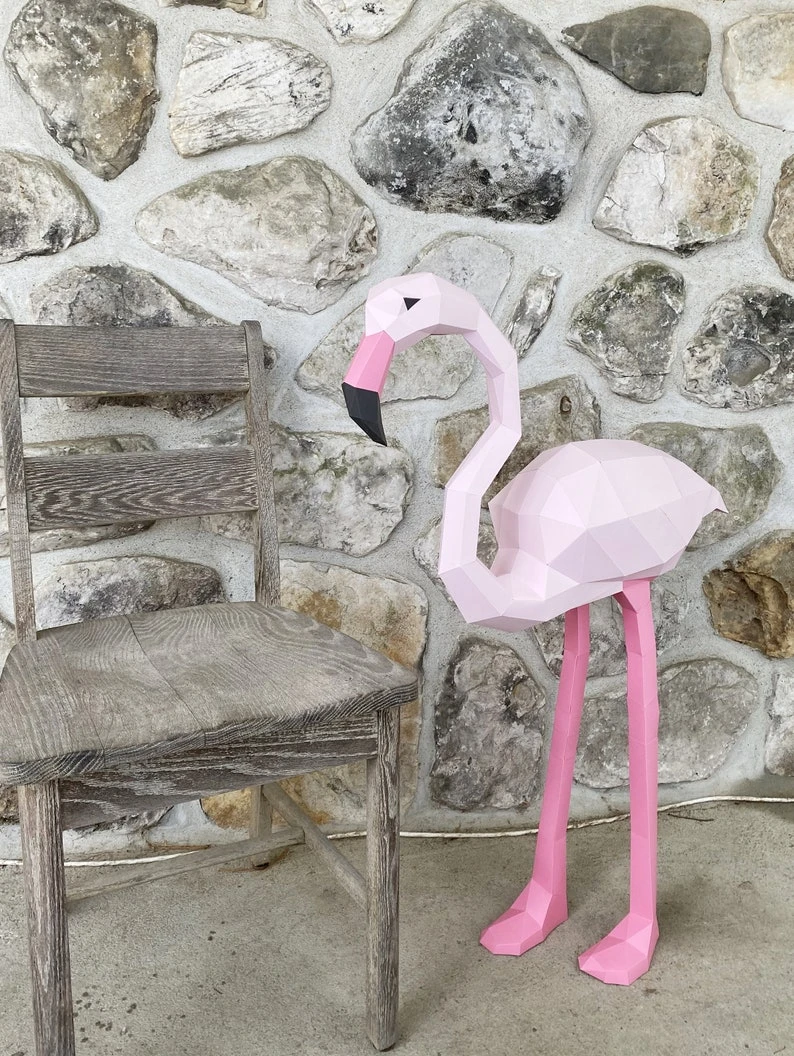 Flamingo real life size 3d papercraft model. You get PDF digital file templates and instructions for these DIY modern paper sculpture.