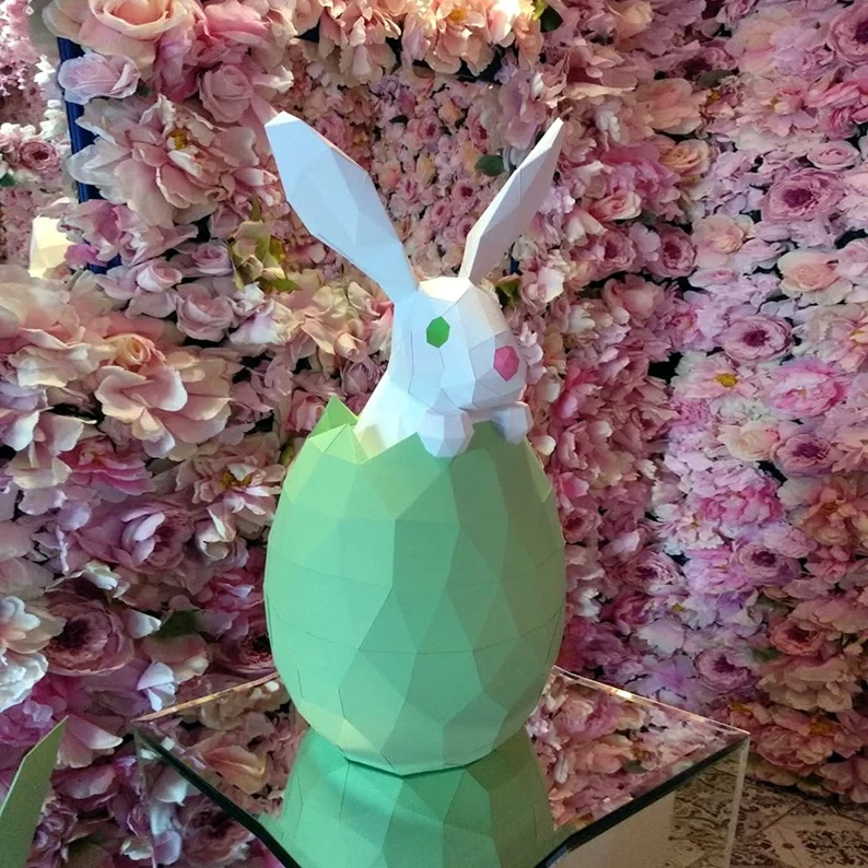 Easter rabbit egg papercraft sculpture, printable 3D puzzle, papercraft Pdf template to make your Easter decor