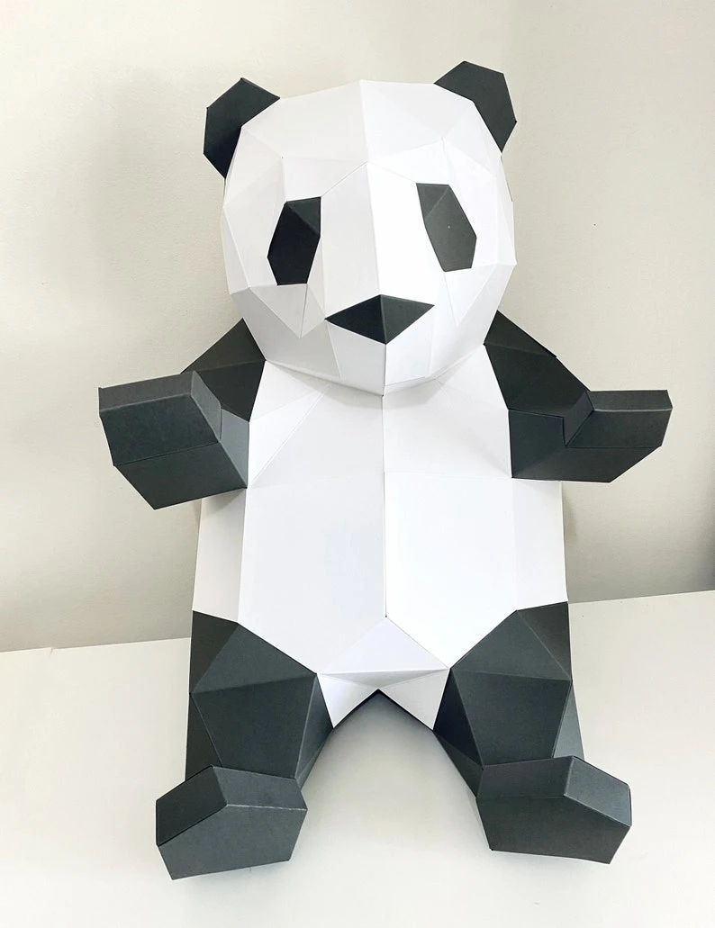 Panda Bear 3D Papercraft. You get PDF digital file templates and instructions for this DIY (do it yourself) modern paper sculpture.