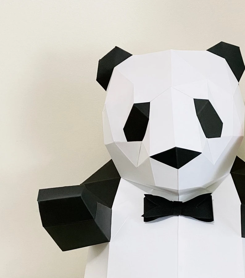 Panda Bear 3D Papercraft. You get PDF digital file templates and instructions for this DIY (do it yourself) modern paper sculpture.