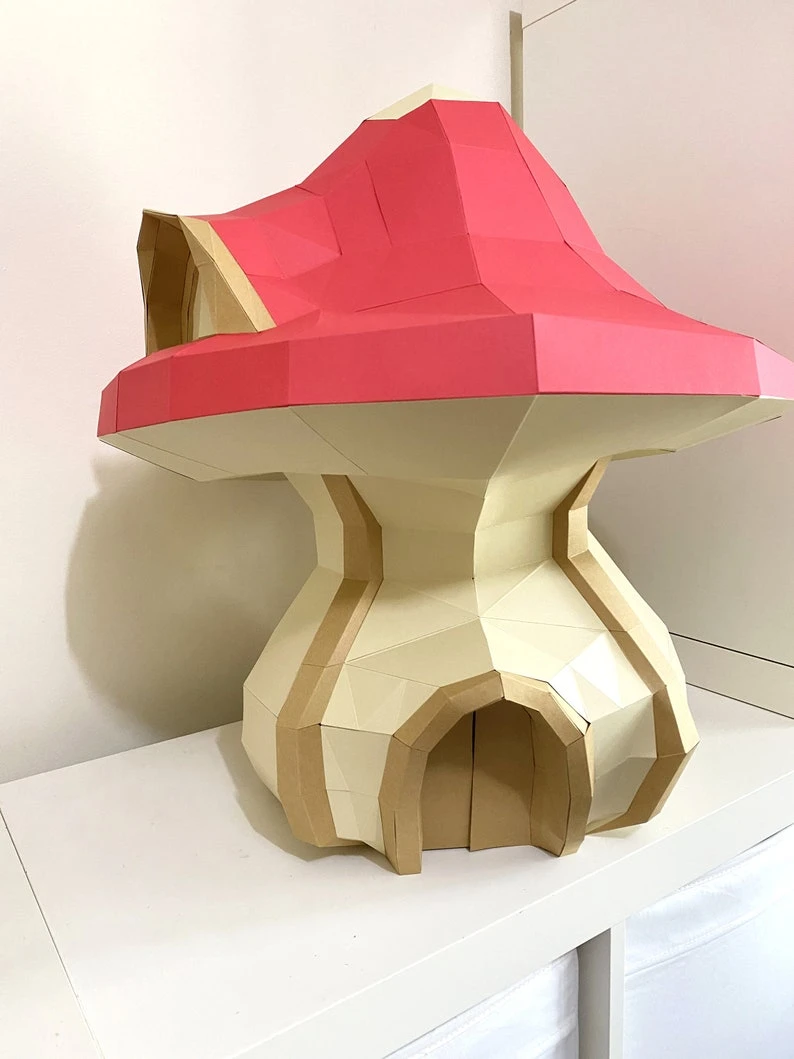 Mushroom House 3D papercraft. Get PDF digital file template and instructions for this DIY (do it yourself) modern paper sculpture.