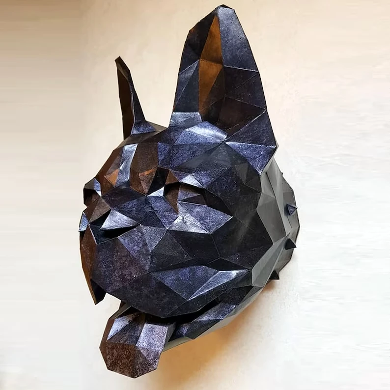 French Bulldog papercraft sculpture, printable 3D puzzle, papercraft Pdf template to make your dog wall décor