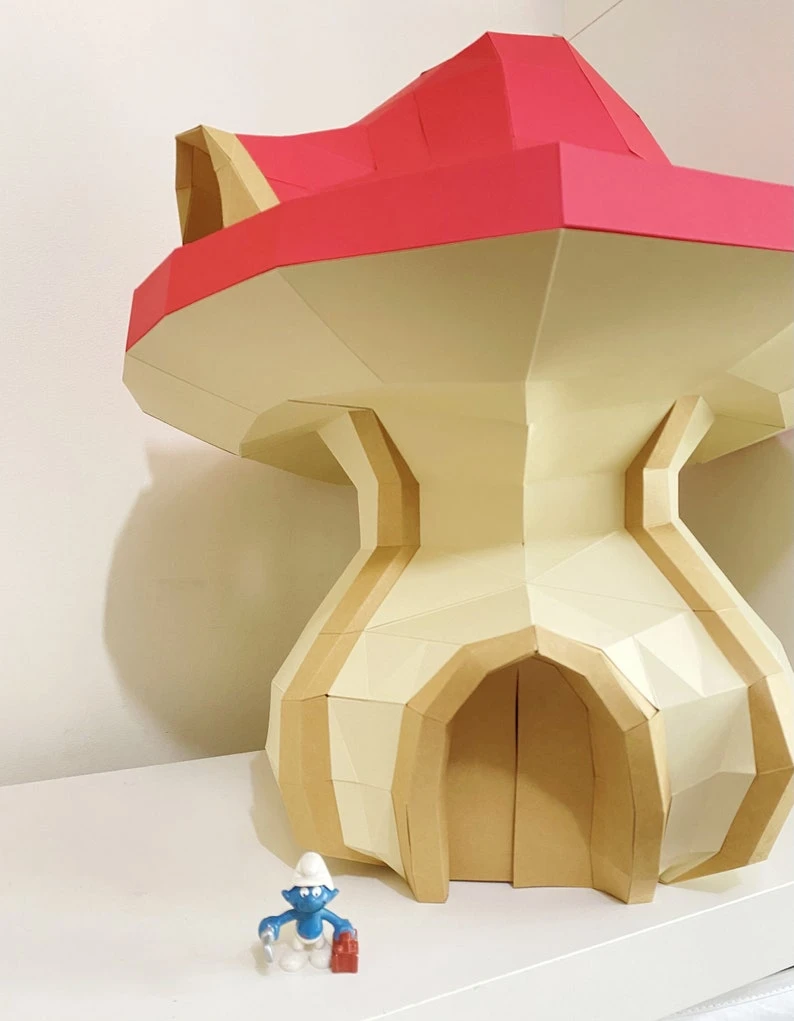 Mushroom House 3D papercraft. Get PDF digital file template and instructions for this DIY (do it yourself) modern paper sculpture.