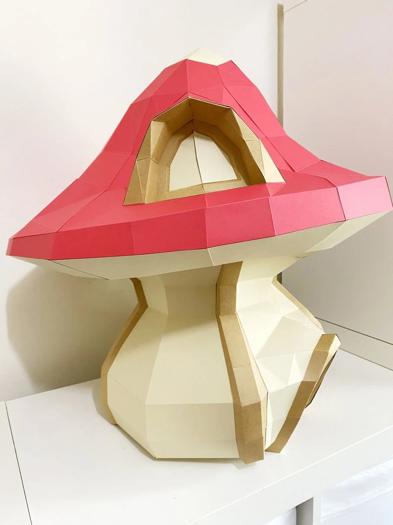 Mushroom House 3D papercraft. Get PDF digital file template and instructions for this DIY (do it yourself) modern paper sculpture.