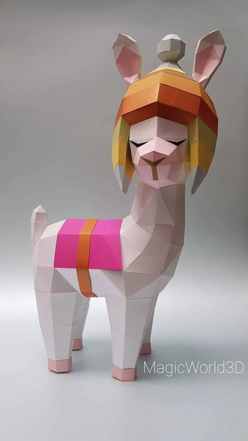 Baby Llama Version 3, LLama bebé Versión 3 Low Poly, Papercraft, PDF template, Paper model, Sculpture, 3D puzzle, Polygonal model, Lowpoly