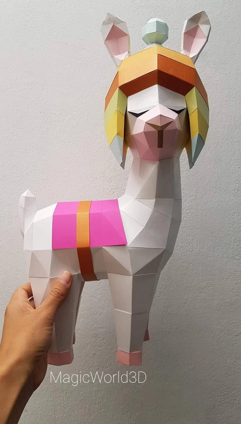 Baby Llama Version 3, LLama bebé Versión 3 Low Poly, Papercraft, PDF template, Paper model, Sculpture, 3D puzzle, Polygonal model, Lowpoly