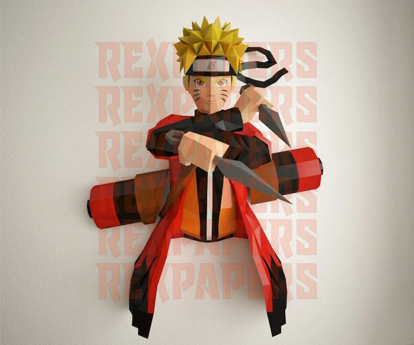 Uzumaki Naruto, Naruto Sage Mode Papercraft, PDF Template, DIY 3d Model, FanArt, Paper Sculpture, Low Poly, Pepakura Craft, Manualidad