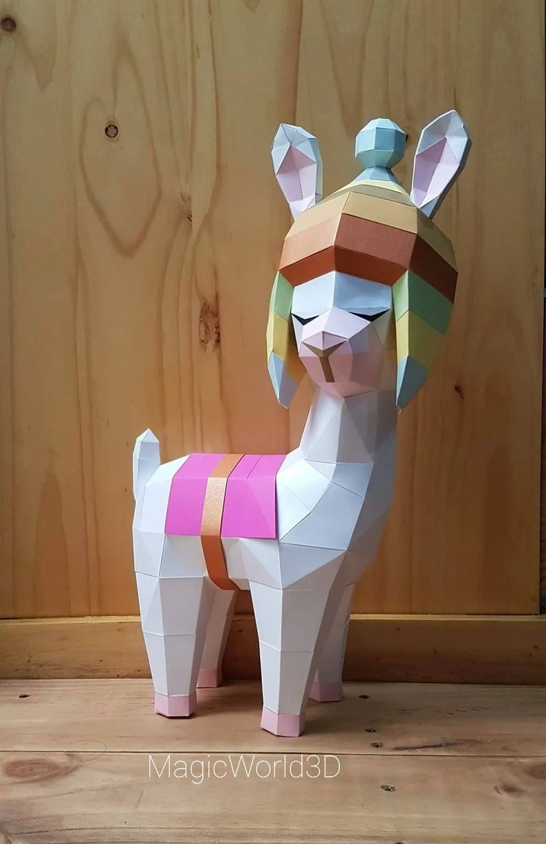 Baby Llama Version 3, LLama bebé Versión 3 Low Poly, Papercraft, PDF template, Paper model, Sculpture, 3D puzzle, Polygonal model, Lowpoly