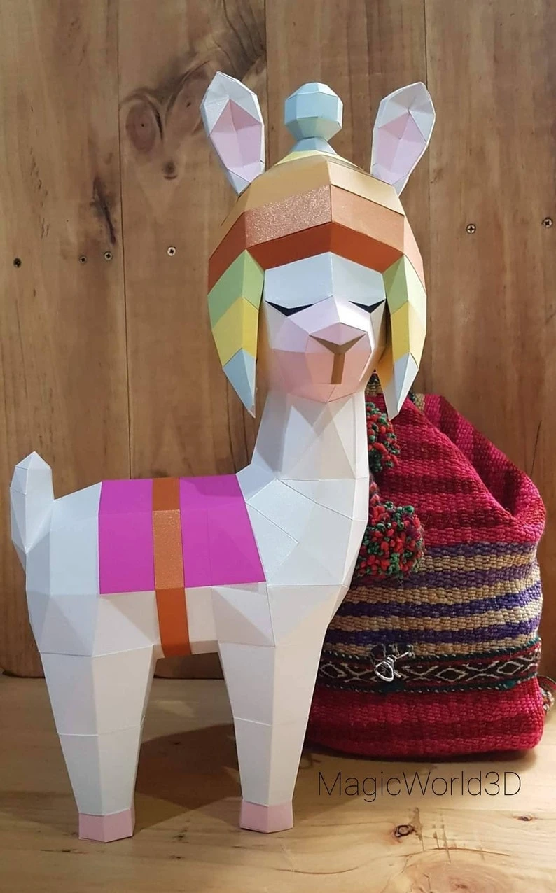 Baby Llama Version 3, LLama bebé Versión 3 Low Poly, Papercraft, PDF template, Paper model, Sculpture, 3D puzzle, Polygonal model, Lowpoly