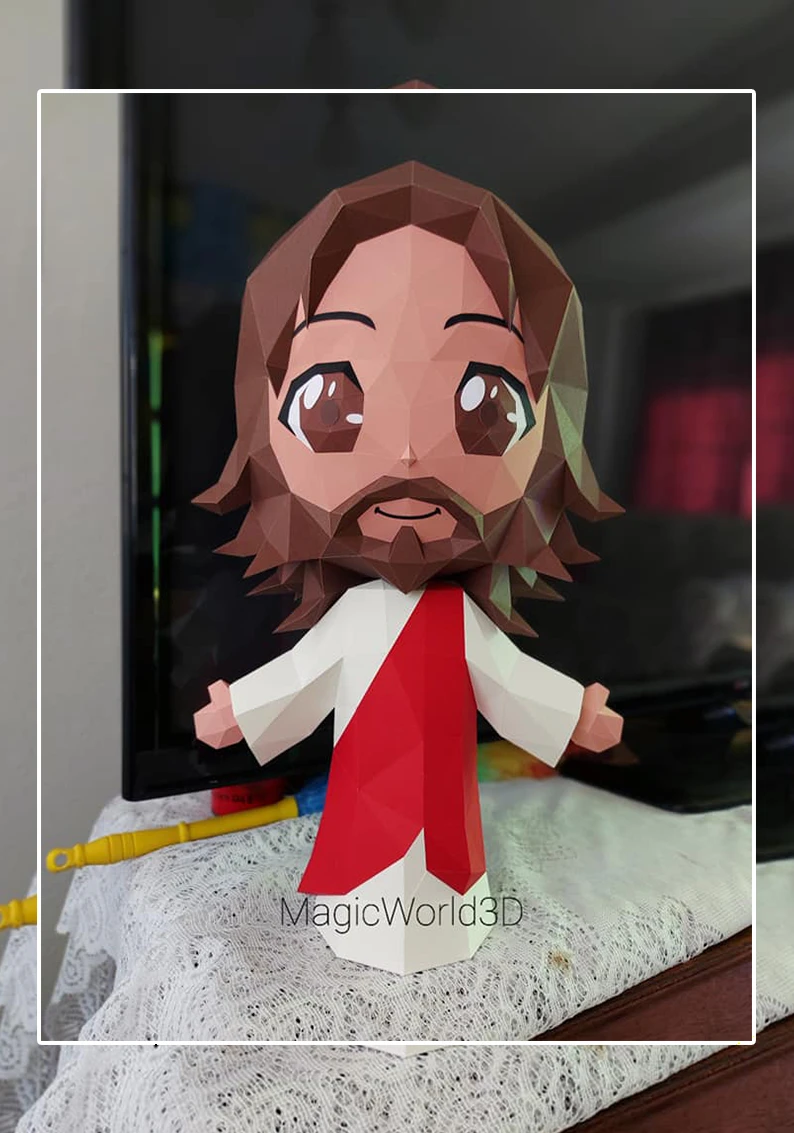 Cute Jesus Christ Low Poly, Papercraft, PDF template, Paper model, Sculpture, 3D puzzle, Polygonal model, Lowpoly