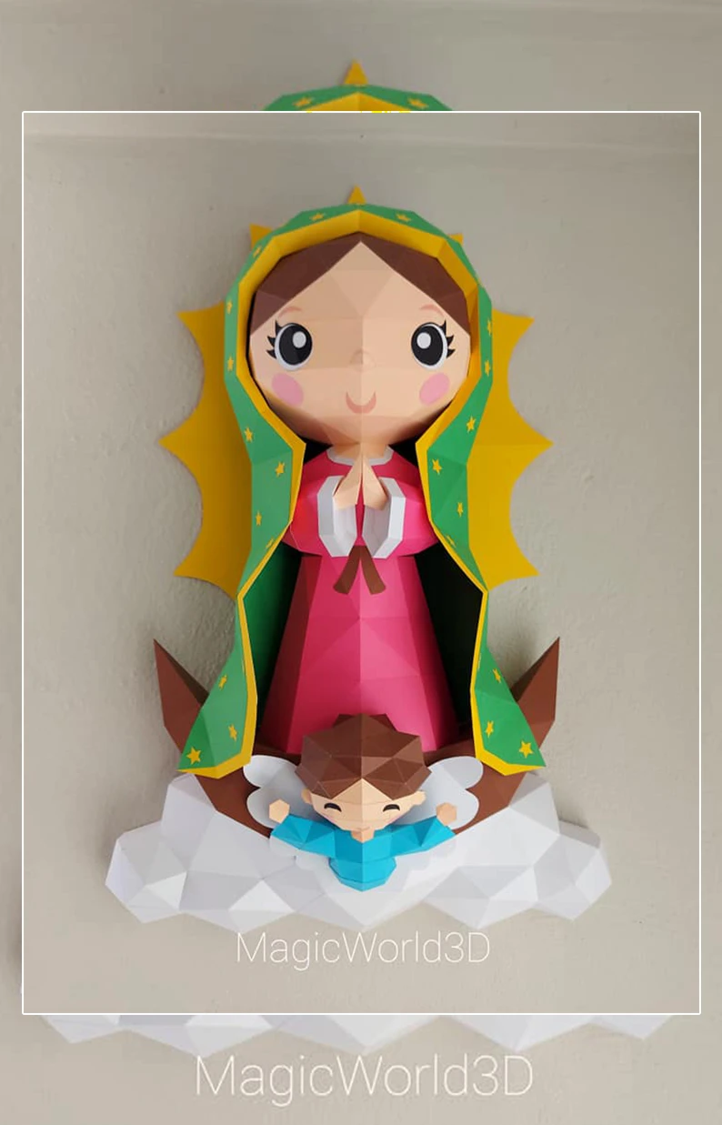 Cute Guadalupe Low Poly, Papercraft, PDF template, Paper model, Sculpture, 3D puzzle, Polygonal model, Lowpoly