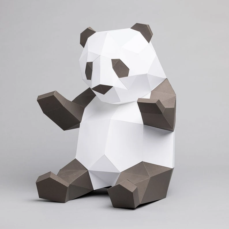 Panda Bear 3D Papercraft. You get PDF digital file templates and instructions for this DIY (do it yourself) modern paper sculpture.