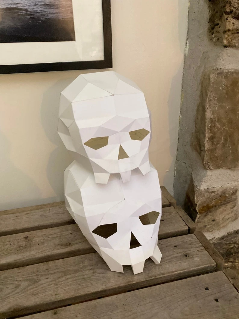 Skull Paper Mask 3d papercraft. 3 sizes included. Get PDF digital file pattern and instruction for DIY low poly paper mask.