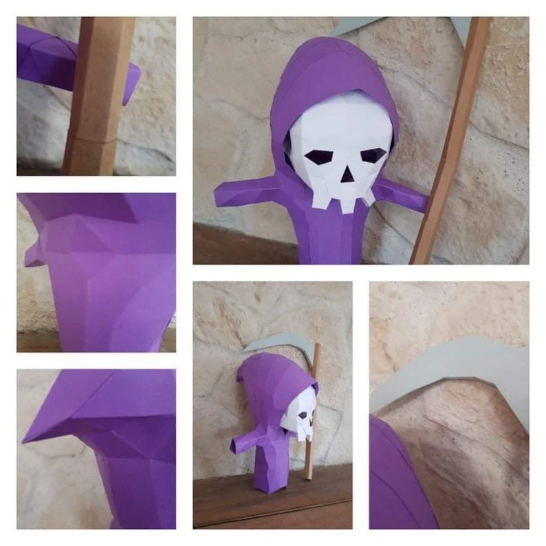 Hooded dude Halloween 3D Papercraft. get PDF digital file pattern and instruction for this DIY 3d papercraft low poly paper decor.