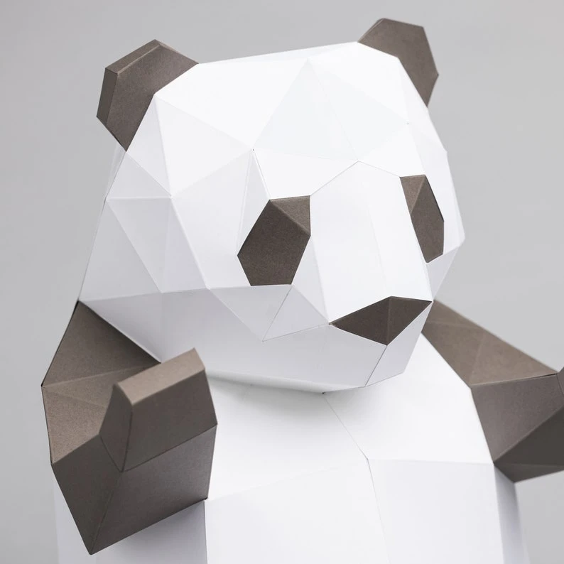 Panda Bear 3D Papercraft. You get PDF digital file templates and instructions for this DIY (do it yourself) modern paper sculpture.