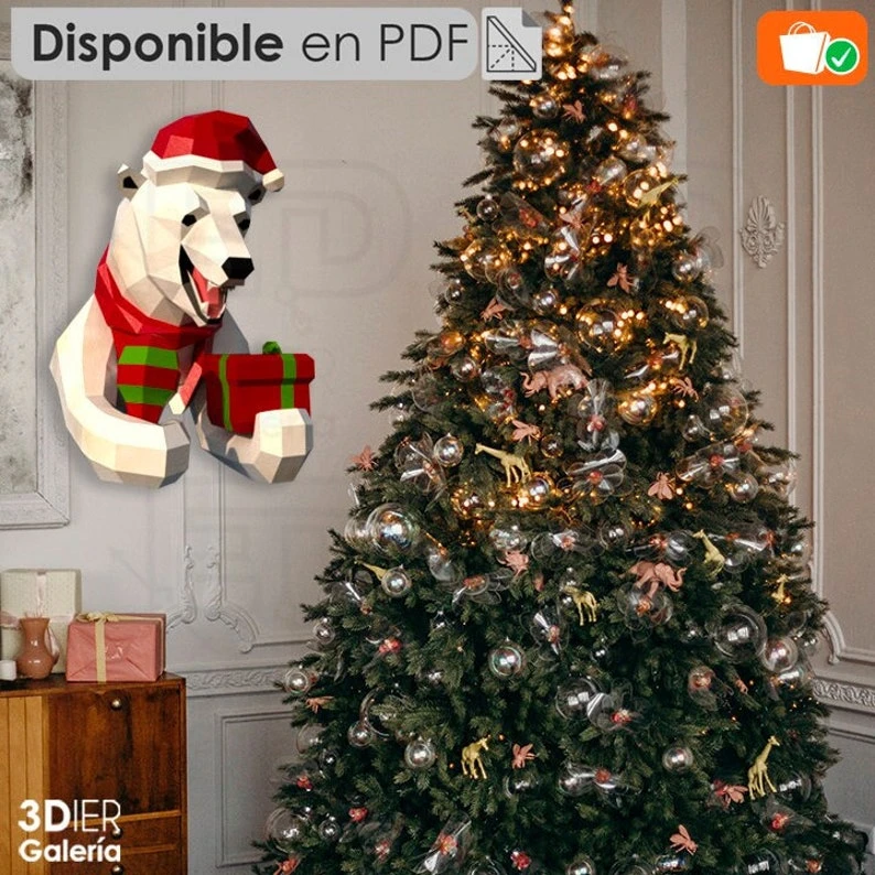 Polar Bear Birthday and Christmas PDF Papercraft Templates, Paper Art and Craft for Home Decor, DIY, 3DIER, PDF Patterns, Papercraft Templates, Low Poly