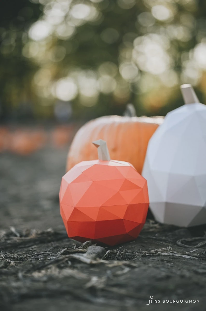 Pumpkins Papercraft. You get PDF digital file with templates and instruction of 2 models DIY papercraft minimalist pumpkins.