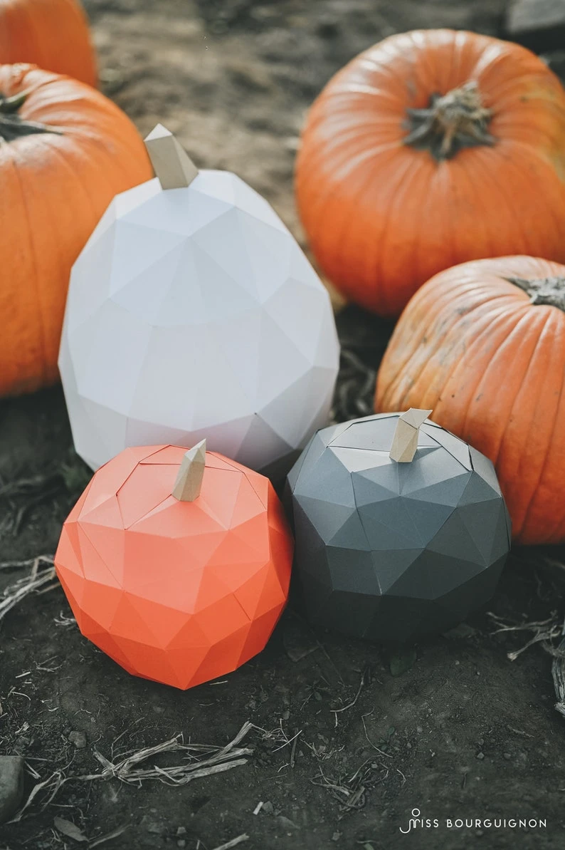 Pumpkins Papercraft. You get PDF digital file with templates and instruction of 2 models DIY papercraft minimalist pumpkins.