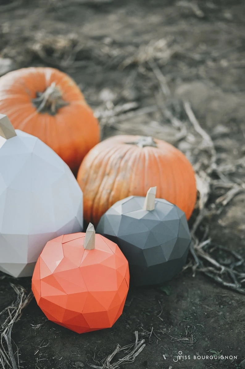 Pumpkins Papercraft. You get PDF digital file with templates and instruction of 2 models DIY papercraft minimalist pumpkins.