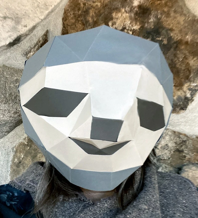 Sloth Mask 3d papercraft. get PDF digital file pattern and instruction for this DIY 3d papercraft low poly paper mask