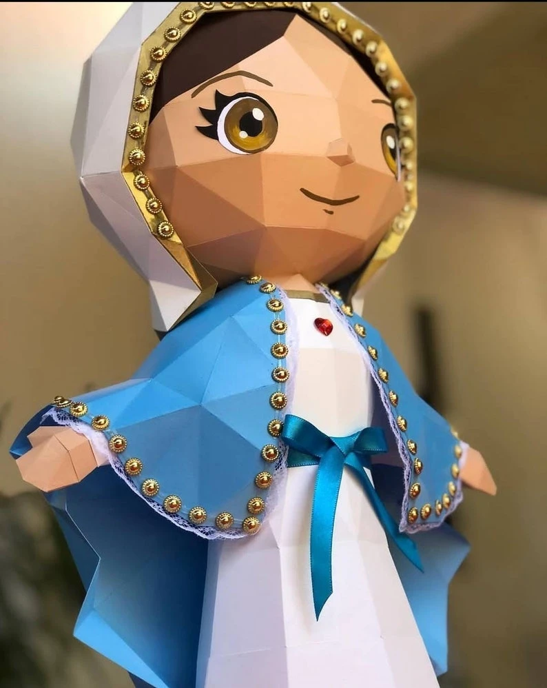 Cute Virgin Mary Low Poly, Papercraft, PDF template, Paper model, Sculpture, 3D puzzle, Polygonal model, Lowpoly