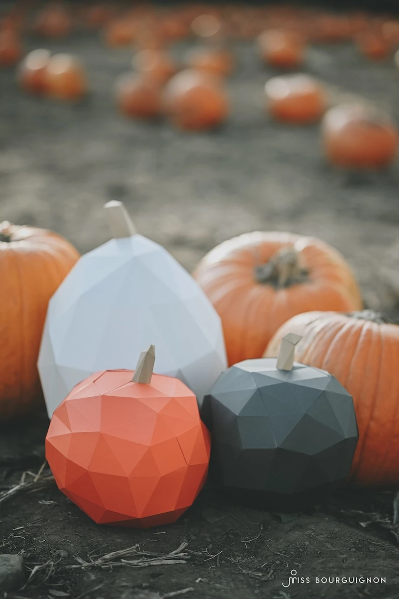 Pumpkins Papercraft. You get PDF digital file with templates and instruction of 2 models DIY papercraft minimalist pumpkins.