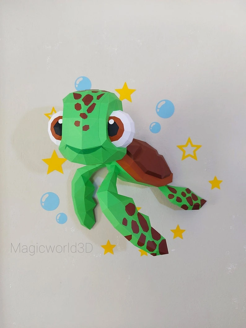 Baby Turtle, Finding Nemo, Chiquitín Baby Turtle Low Poly, Papercraft, PDF template, Paper model, Sculpture, 3D puzzle, Polygonal model, Lowpoly