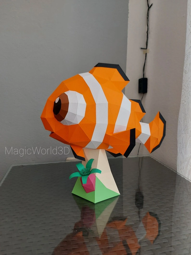 Baby Nemo, Finding Nemo, Nemo and Dory Low Poly, Papercraft, PDF template, Paper model, Sculpture, 3D puzzle, Polygonal model, Lowpoly