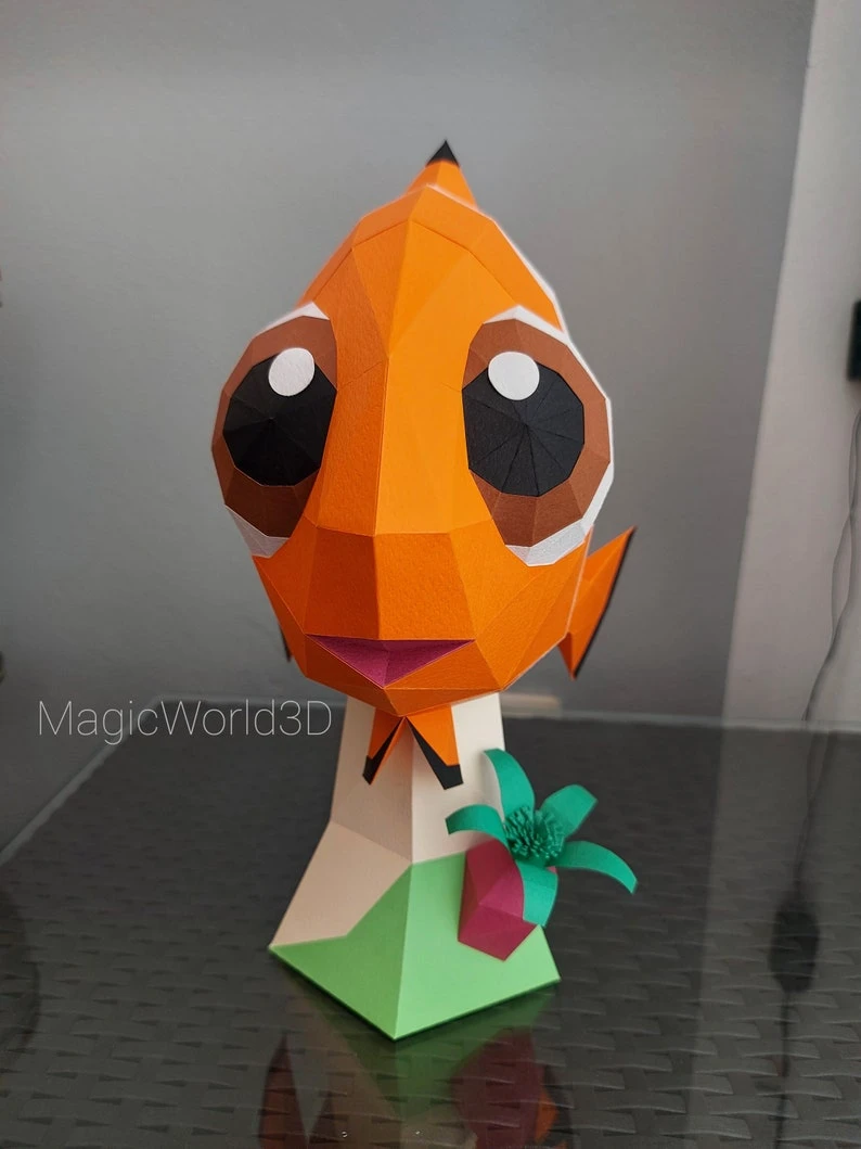 Baby Nemo, Finding Nemo, Nemo and Dory Low Poly, Papercraft, PDF template, Paper model, Sculpture, 3D puzzle, Polygonal model, Lowpoly