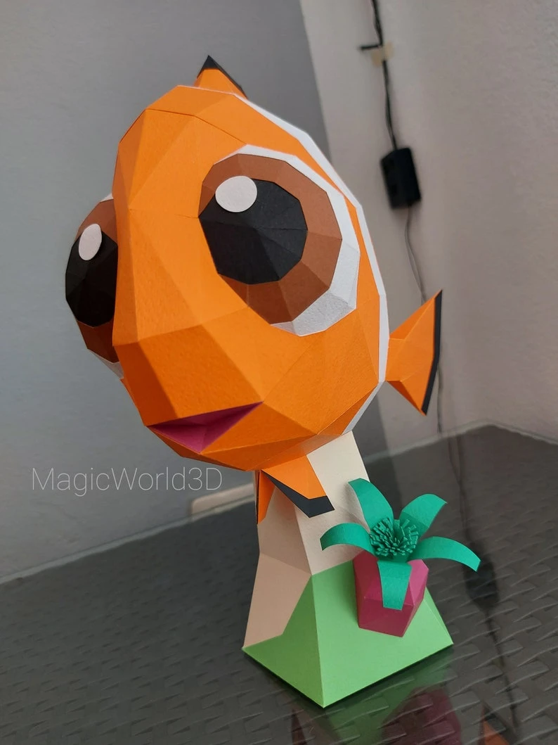 Baby Nemo, Finding Nemo, Nemo and Dory Low Poly, Papercraft, PDF template, Paper model, Sculpture, 3D puzzle, Polygonal model, Lowpoly