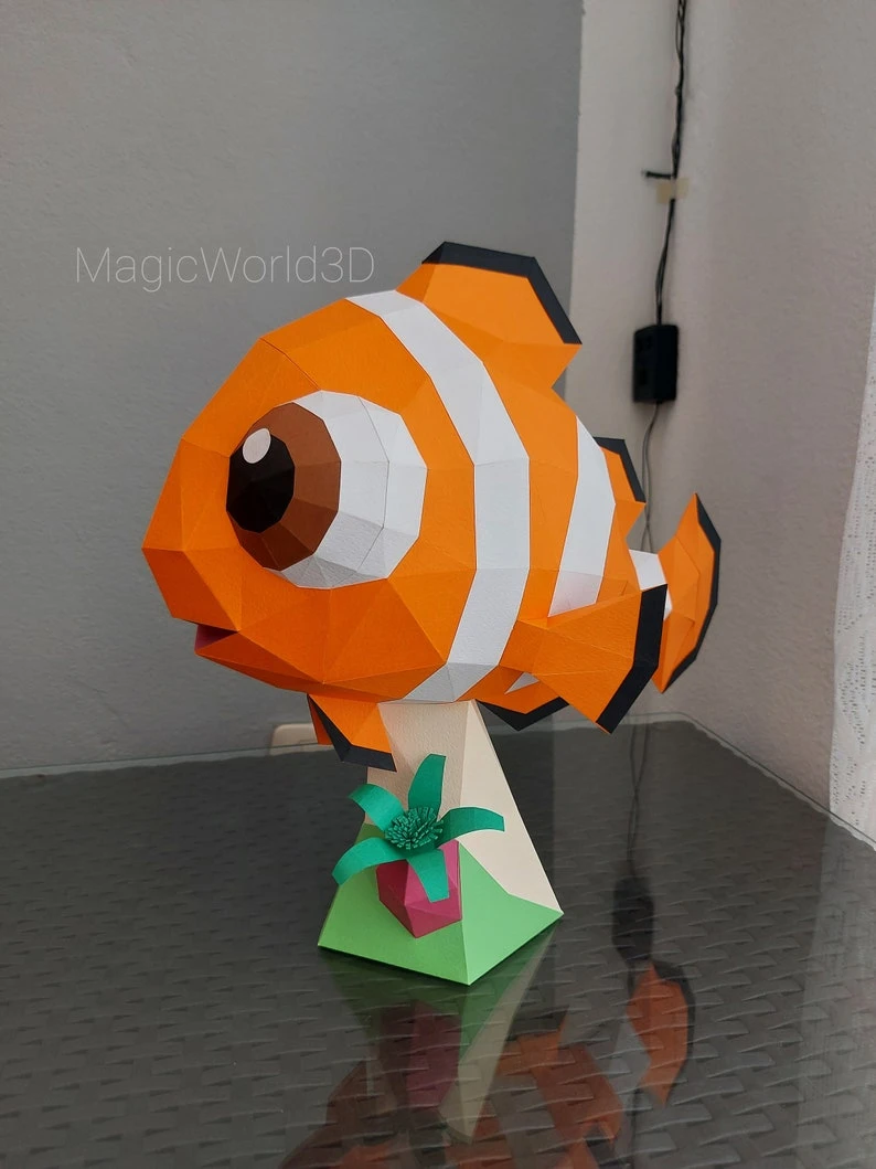 Baby Nemo, Finding Nemo, Nemo and Dory Low Poly, Papercraft, PDF template, Paper model, Sculpture, 3D puzzle, Polygonal model, Lowpoly