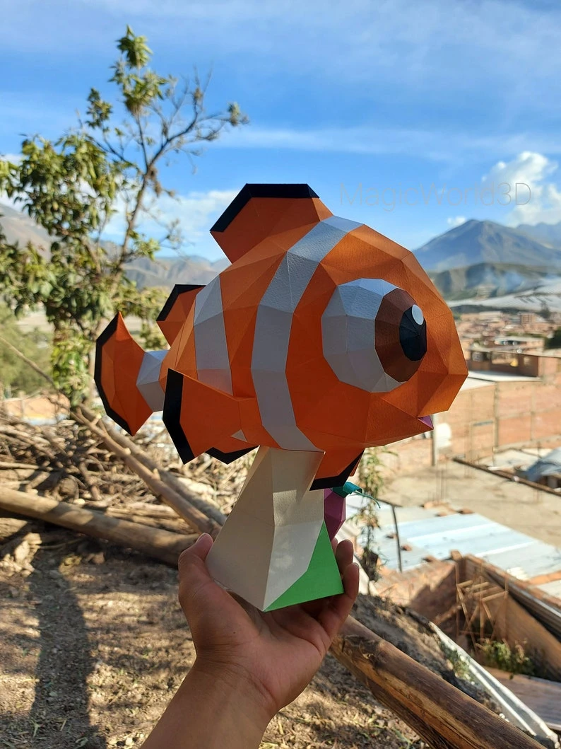 Baby Nemo, Finding Nemo, Nemo and Dory Low Poly, Papercraft, PDF template, Paper model, Sculpture, 3D puzzle, Polygonal model, Lowpoly