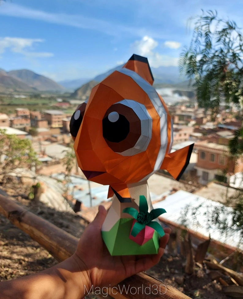 Baby Nemo, Finding Nemo, Nemo and Dory Low Poly, Papercraft, PDF template, Paper model, Sculpture, 3D puzzle, Polygonal model, Lowpoly