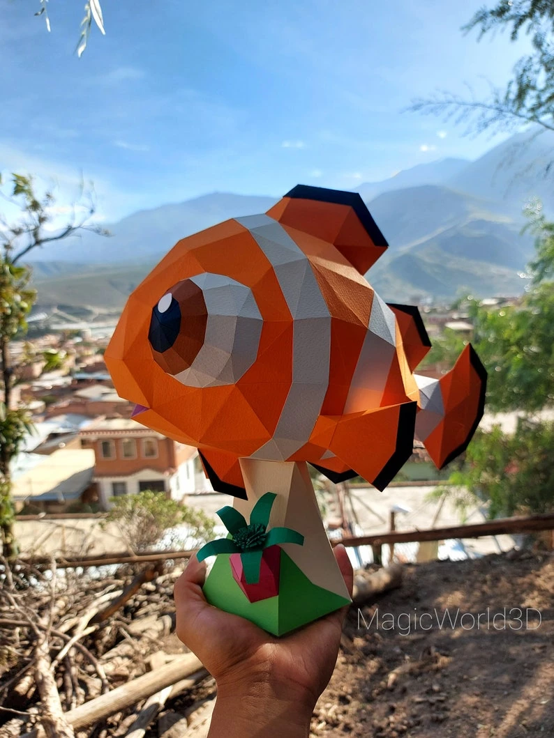 Baby Nemo, Finding Nemo, Nemo and Dory Low Poly, Papercraft, PDF template, Paper model, Sculpture, 3D puzzle, Polygonal model, Lowpoly