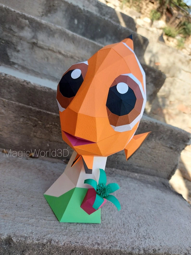 Baby Nemo, Finding Nemo, Nemo and Dory Low Poly, Papercraft, PDF template, Paper model, Sculpture, 3D puzzle, Polygonal model, Lowpoly