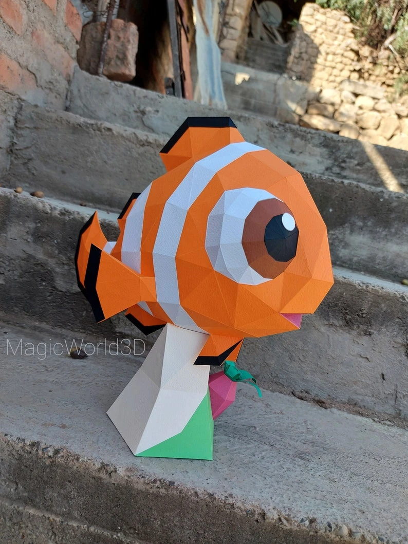 Baby Nemo, Finding Nemo, Nemo and Dory Low Poly, Papercraft, PDF template, Paper model, Sculpture, 3D puzzle, Polygonal model, Lowpoly