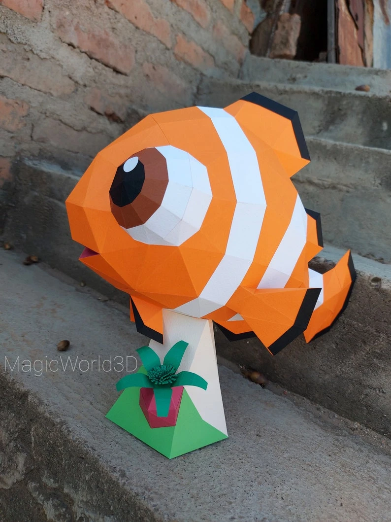 Baby Nemo, Finding Nemo, Nemo and Dory Low Poly, Papercraft, PDF template, Paper model, Sculpture, 3D puzzle, Polygonal model, Lowpoly